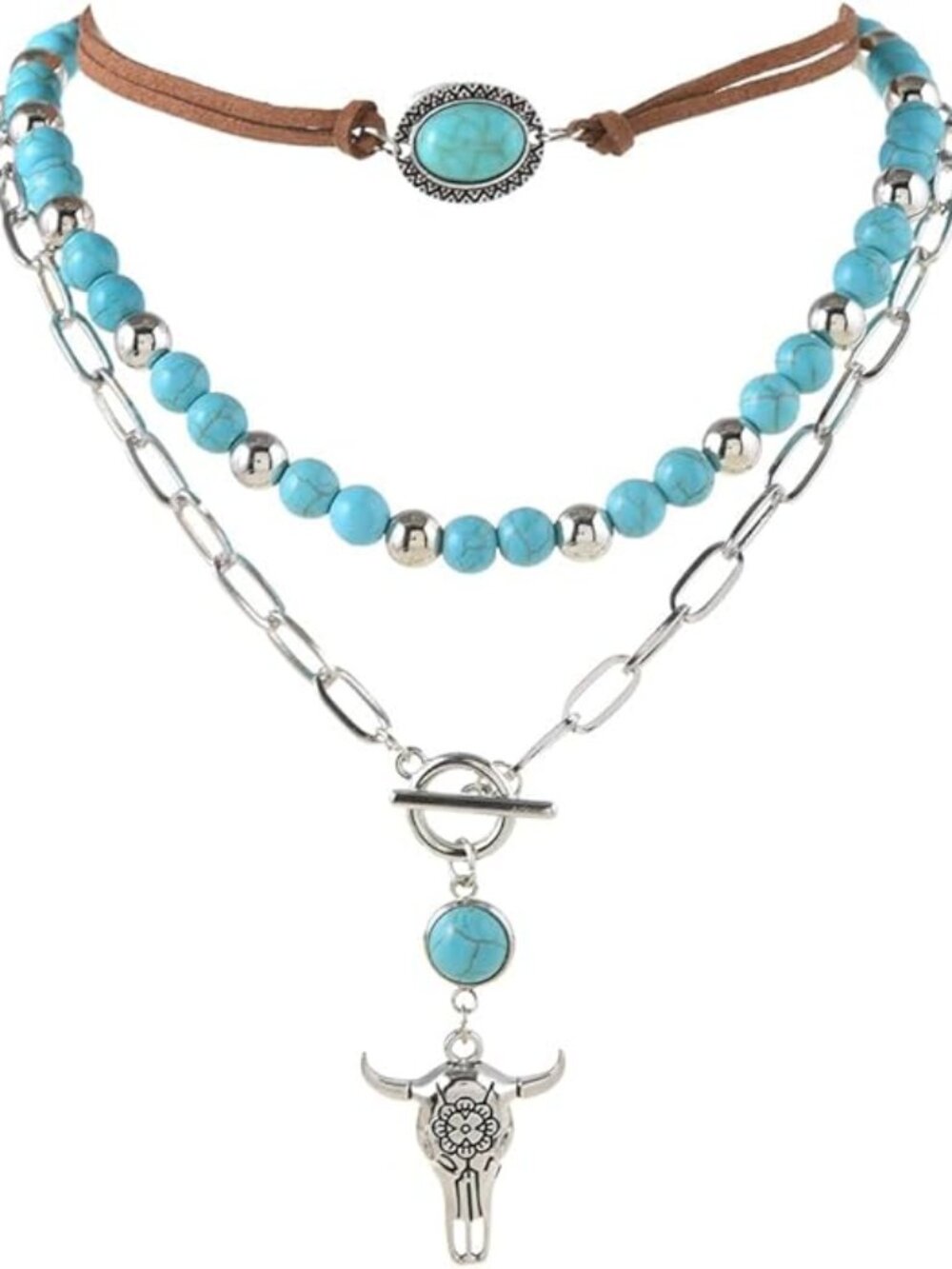 Boho Turquoise Layered Cross Necklace